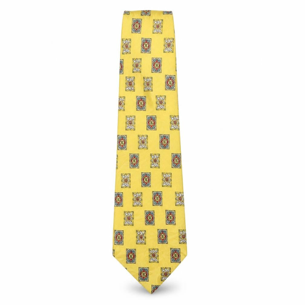 Fox & Chave Mens Gold Geometric Silk Pointed Tie One Size
