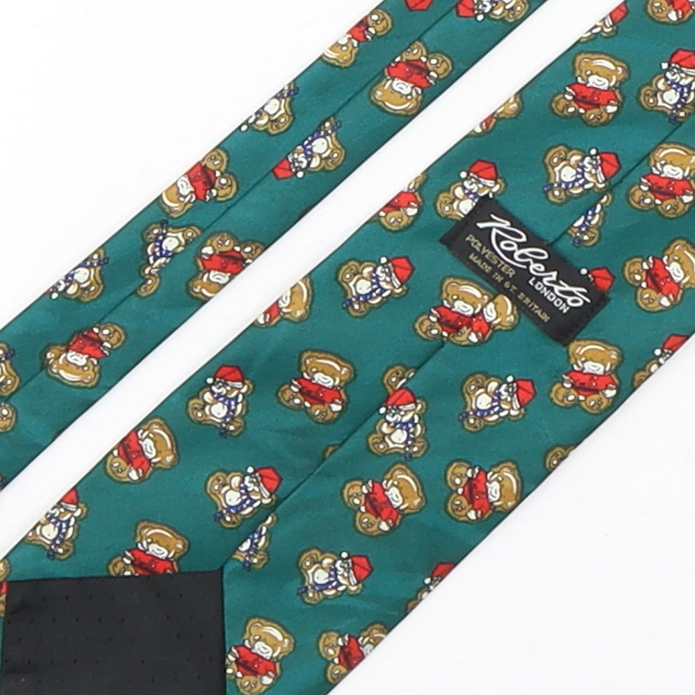 Roberto  Mens Multicoloured Geometric Polyester Pointed Tie One Size - Teddy Bear