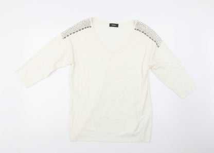 Klass Womens Ivory V-Neck  Viscose Pullover Jumper Size L