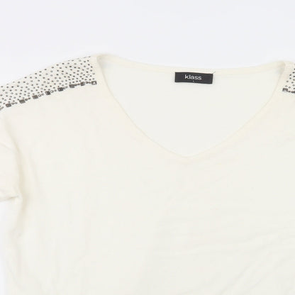 Klass Womens Ivory V-Neck  Viscose Pullover Jumper Size L
