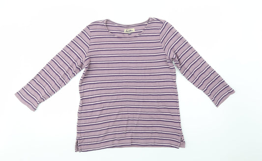 Arista Womens Purple Striped Cotton Basic T-Shirt Size 10 Crew Neck