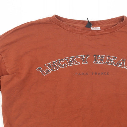 H&M Womens Brown  Cotton Pullover Sweatshirt Size XS  Pullover - Lucky Heart
