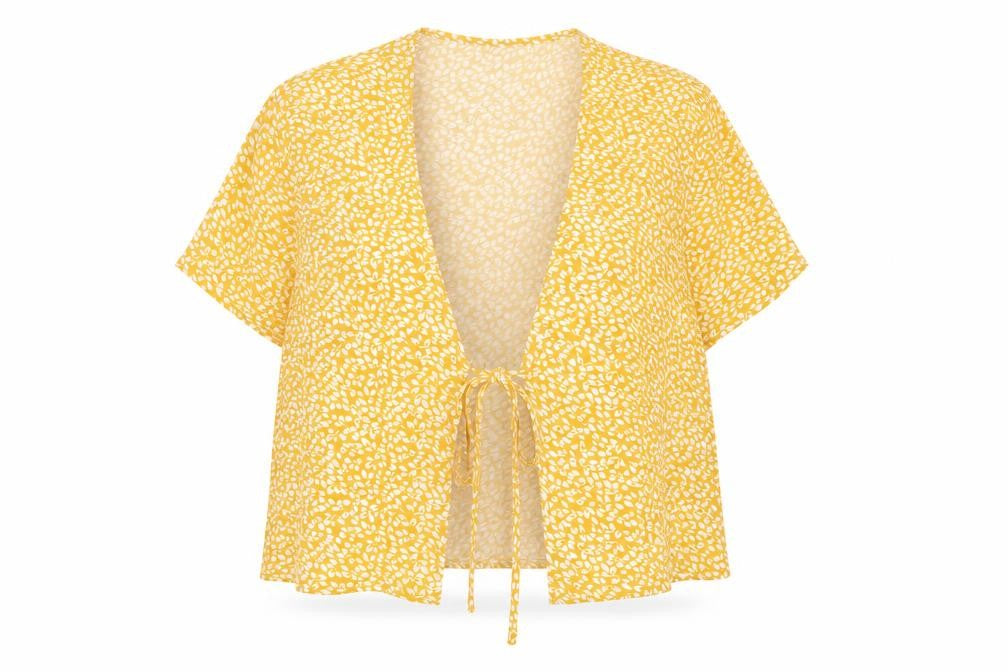 SheIn Womens Yellow Floral  Jacket  Size XS  Tie - Leaf Prints