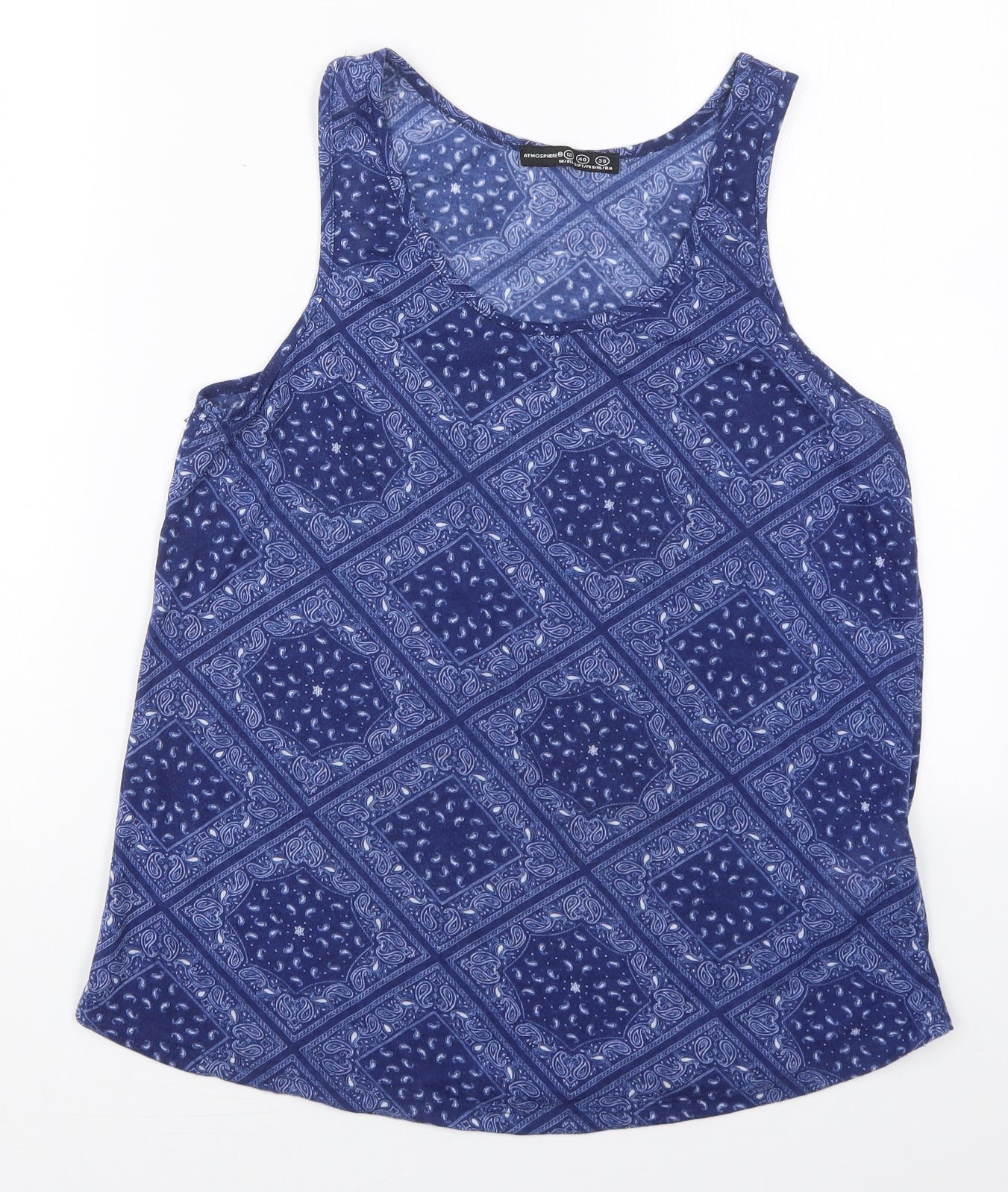 Amosphere Womens Blue Paisley Polyester Basic Tank Size 12 Round Neck