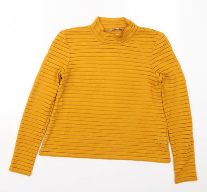 Marks & Spencer Womens Orange Striped Polyester Basic T-Shirt Size 8 Mock Neck