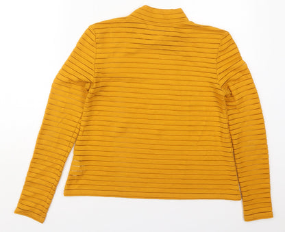 Marks & Spencer Womens Orange Striped Polyester Basic T-Shirt Size 8 Mock Neck