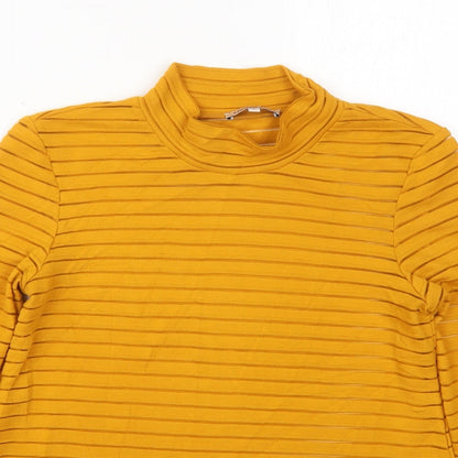 Marks & Spencer Womens Orange Striped Polyester Basic T-Shirt Size 8 Mock Neck