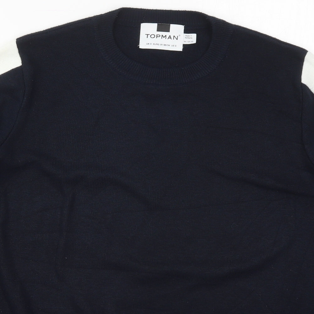 Topman Mens Blue Crew Neck Striped Acrylic Pullover Jumper Size S