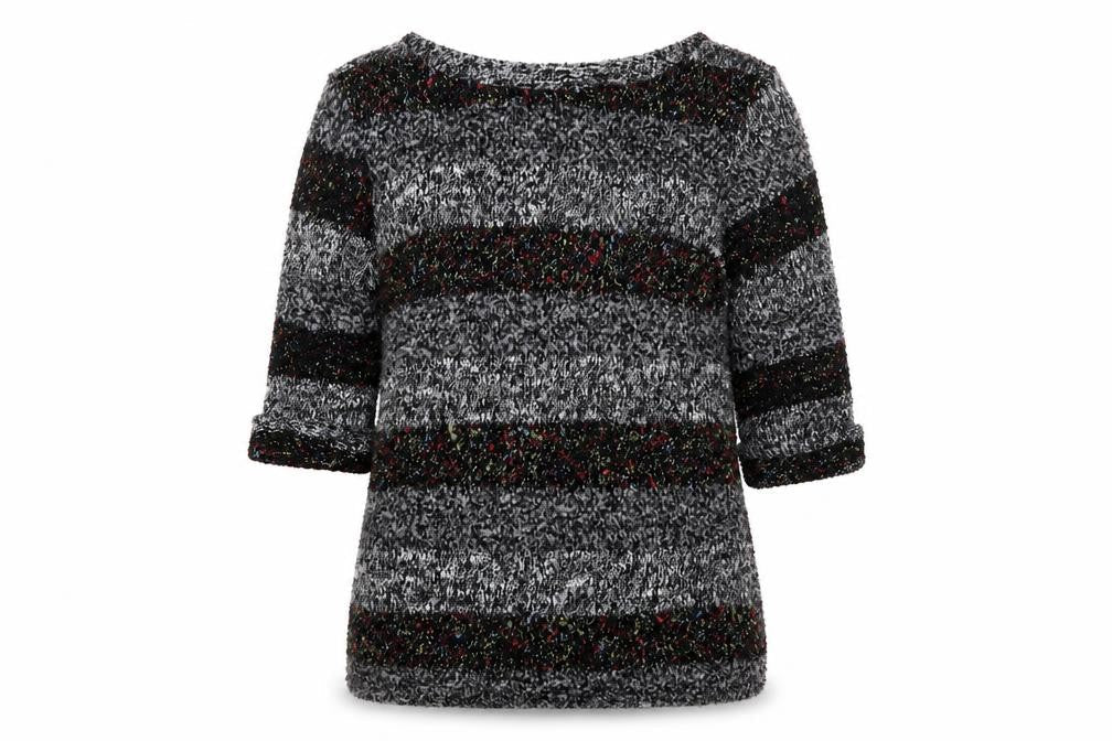 River Island Womens Grey Boat Neck Striped Polyester Pullover Jumper Size 8