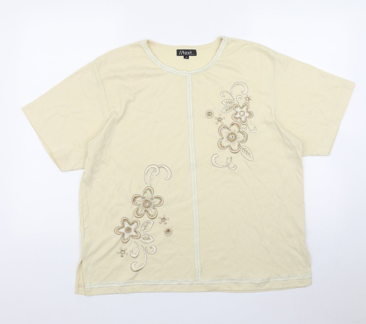 //text.. Womens Yellow  Polyester Basic T-Shirt Size XL Round Neck