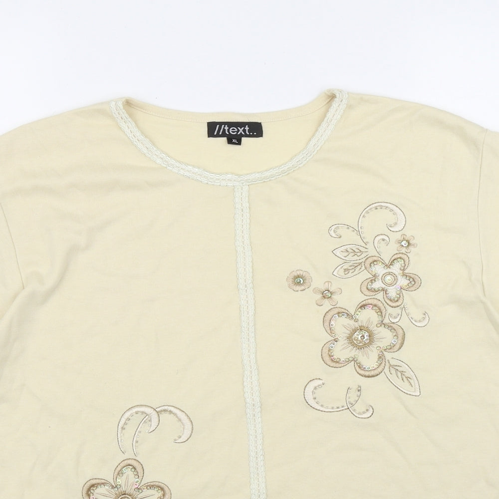 //text.. Womens Yellow  Polyester Basic T-Shirt Size XL Round Neck
