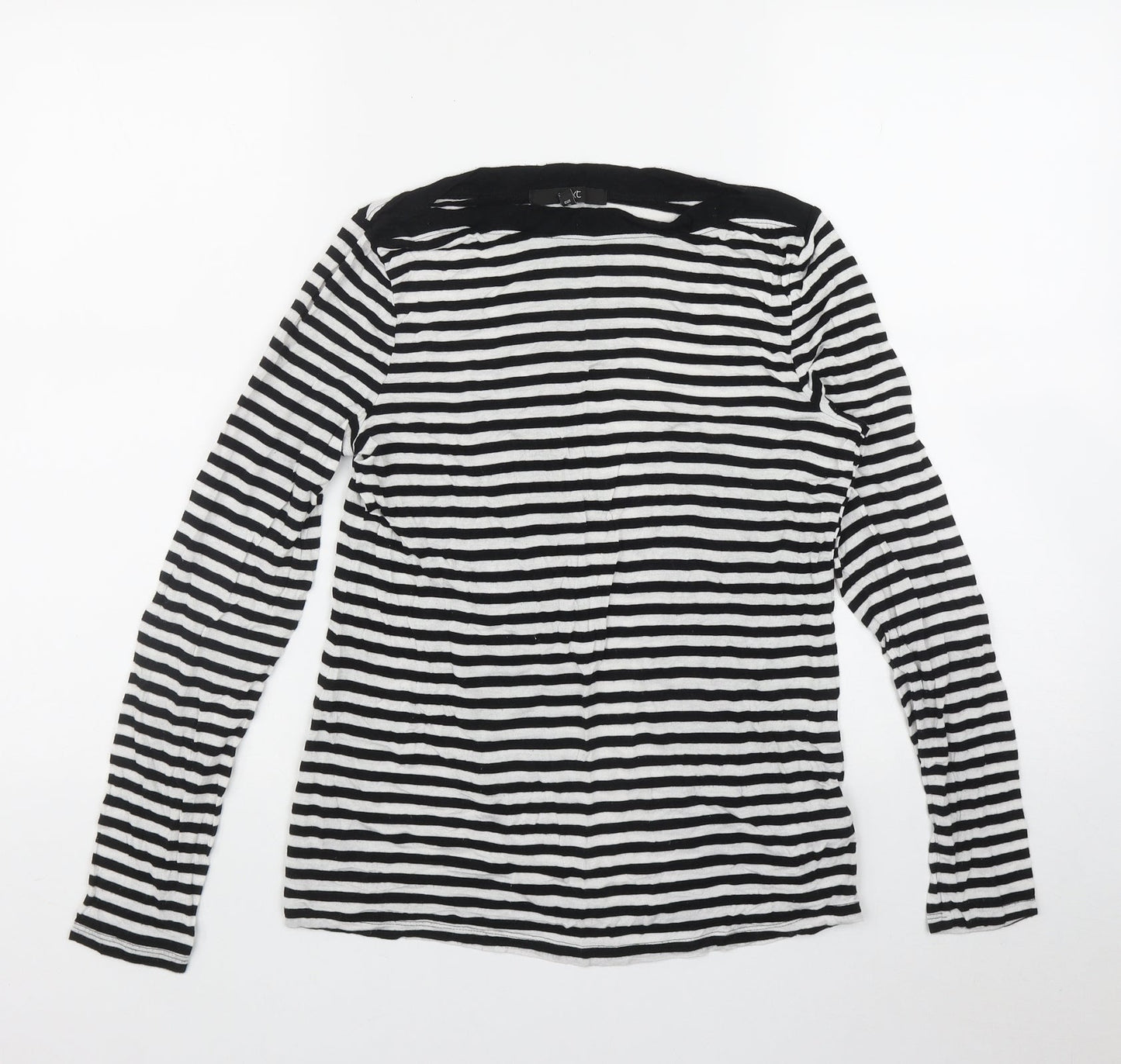 NEXT Womens Black Striped Viscose Basic T-Shirt Size 8 Boat Neck