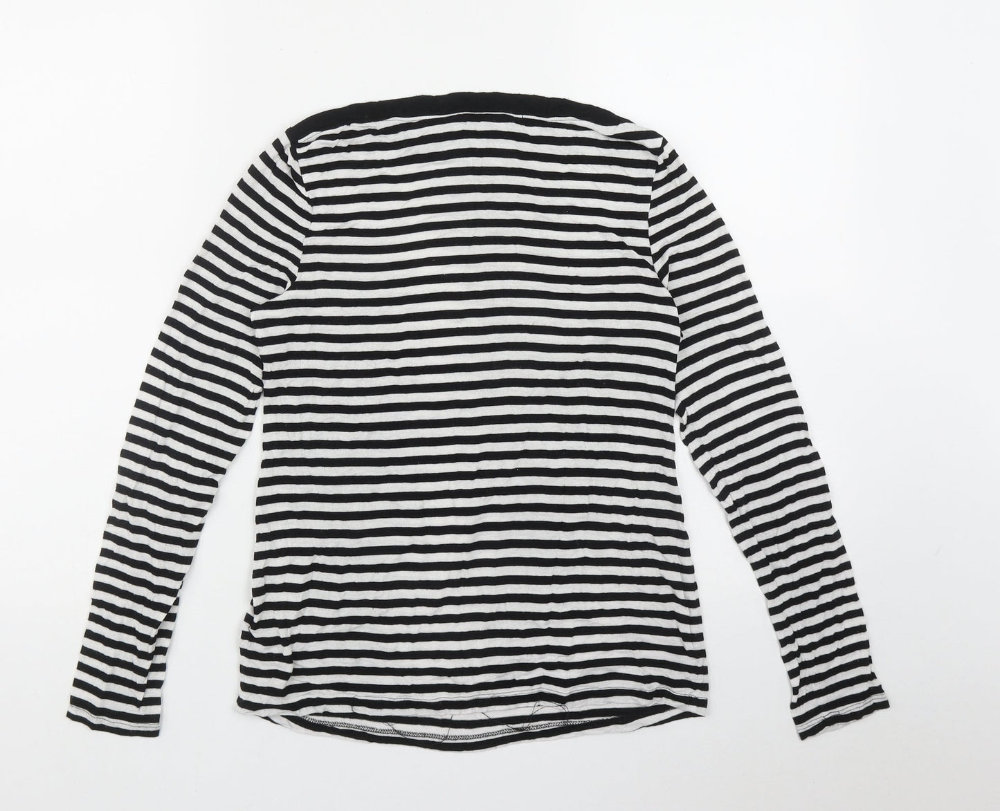 NEXT Womens Black Striped Viscose Basic T-Shirt Size 8 Boat Neck