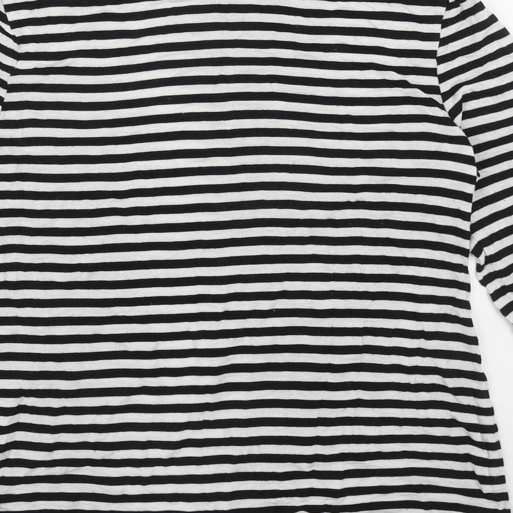NEXT Womens Black Striped Viscose Basic T-Shirt Size 8 Boat Neck