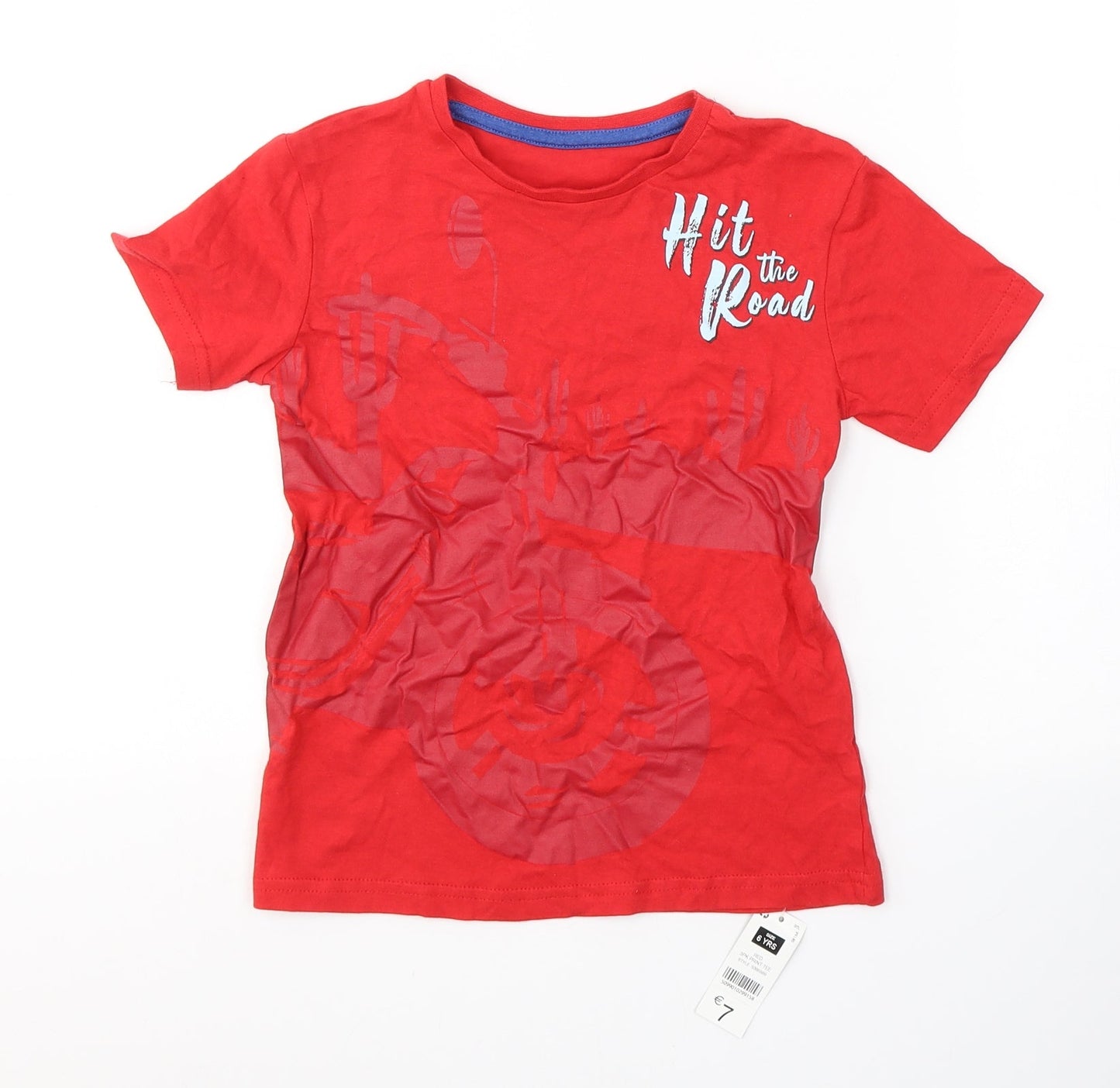 Dunnes Stores Boys Red  Cotton Basic T-Shirt Size 6 Years Round Neck Pullover