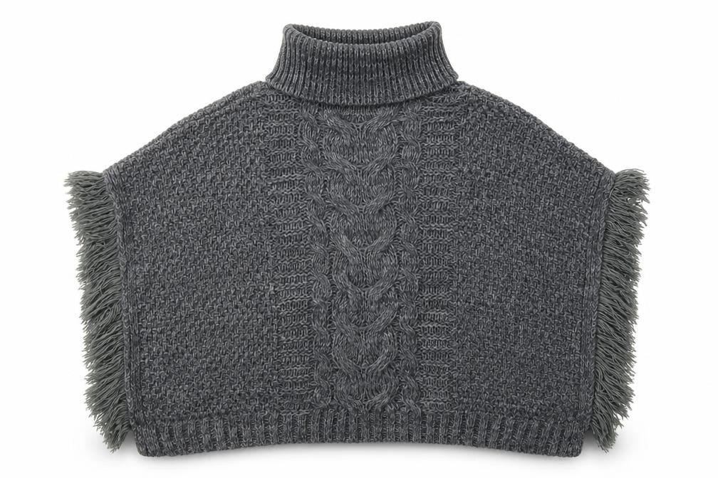 NEXT Girls Grey Roll Neck  Acrylic Cape Jumper Size 7-8 Years  Pullover