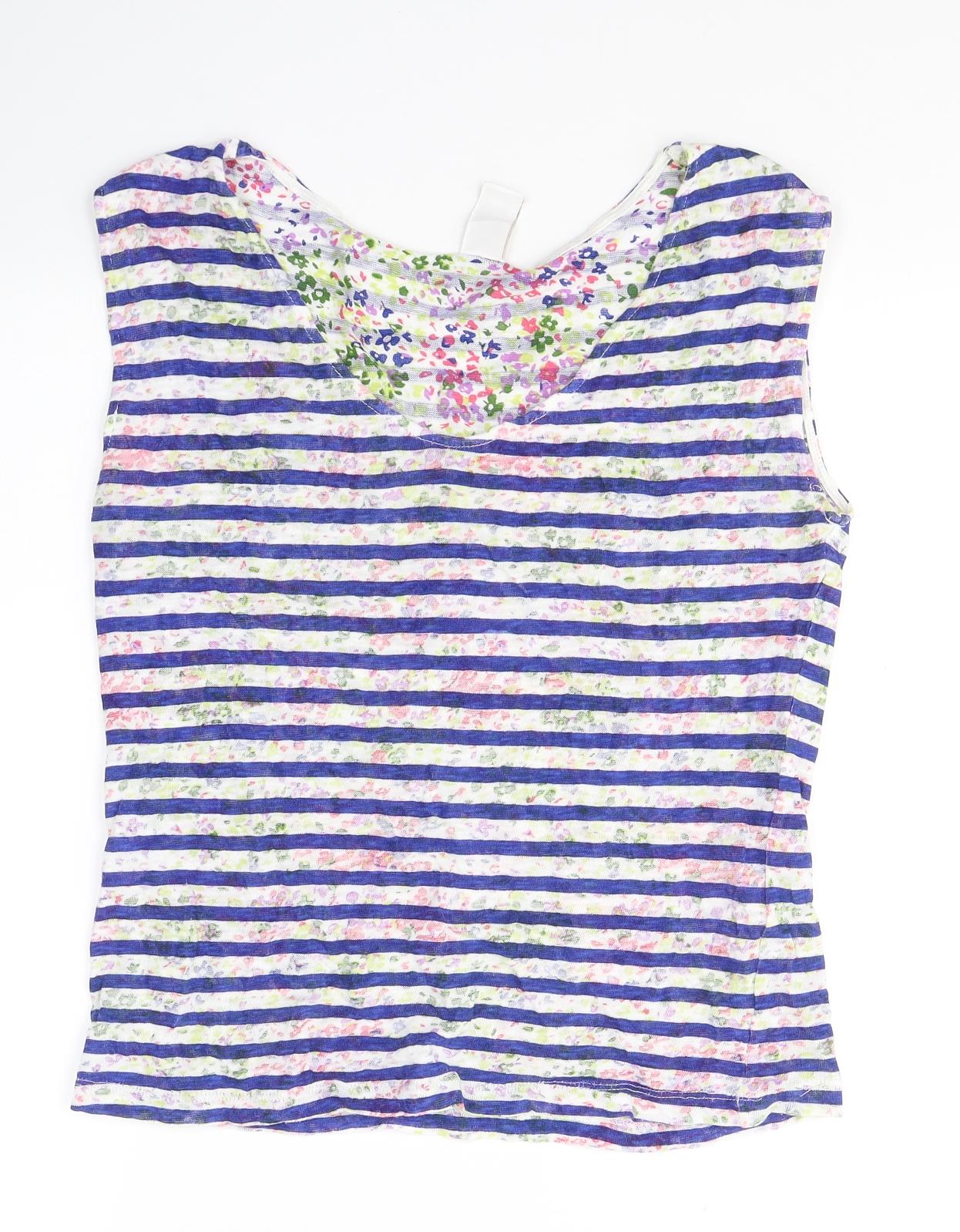 Villa Womens Multicoloured Striped Polyester Basic Tank Size M V-Neck