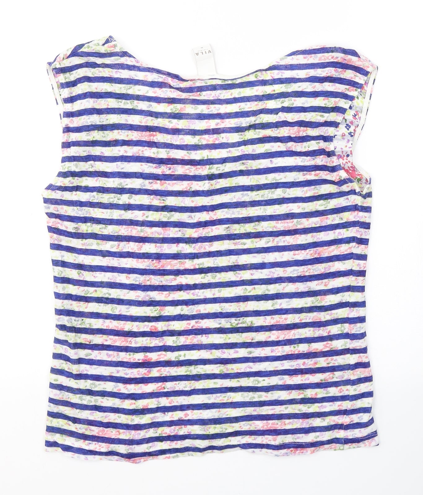 Villa Womens Multicoloured Striped Polyester Basic Tank Size M V-Neck