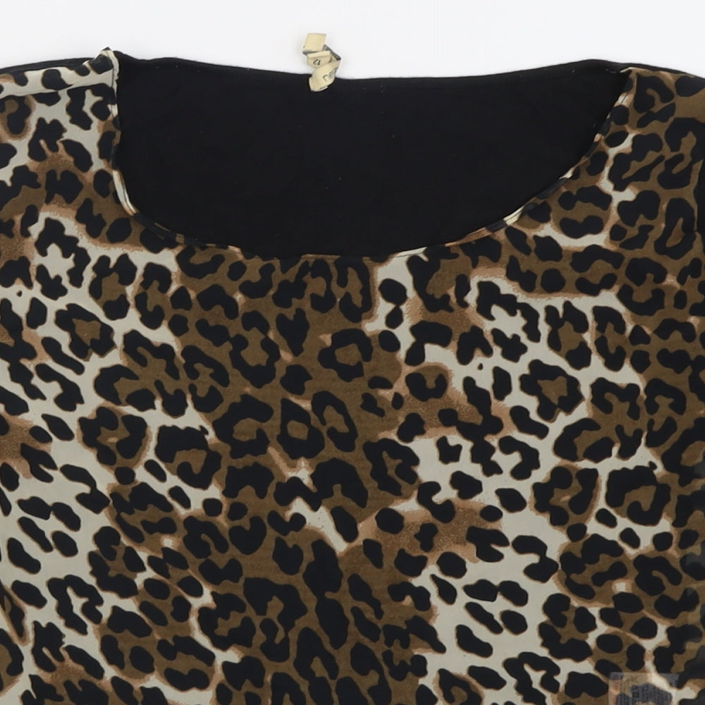 NEXT Womens Brown Crew Neck Animal Print Acrylic Pullover Jumper Size 12