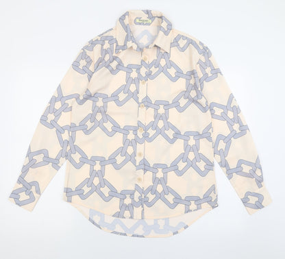 Drole de copine Womens Beige Geometric Polyester Basic Button-Up Size S Collared