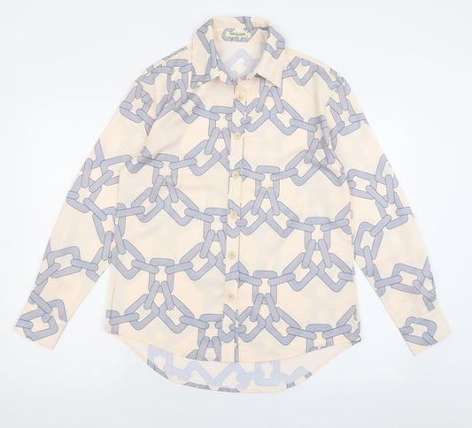 Drole de copine Womens Beige Geometric Polyester Basic Button-Up Size S Collared