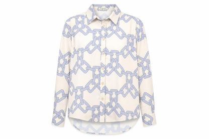 Drole de copine Womens Beige Geometric Polyester Basic Button-Up Size S Collared