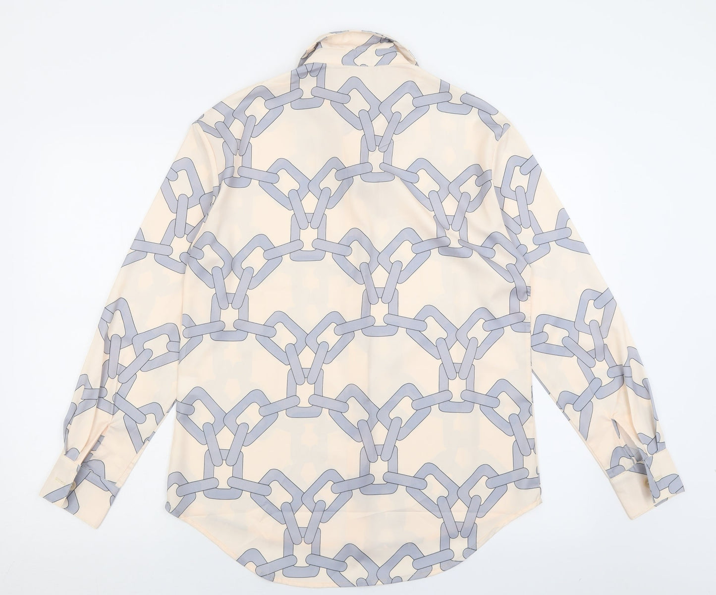 Drole de copine Womens Beige Geometric Polyester Basic Button-Up Size S Collared