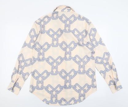 Drole de copine Womens Beige Geometric Polyester Basic Button-Up Size S Collared