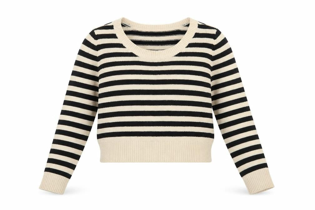 H&M Womens Beige Scoop Neck Striped Acrylic Pullover Jumper Size 10