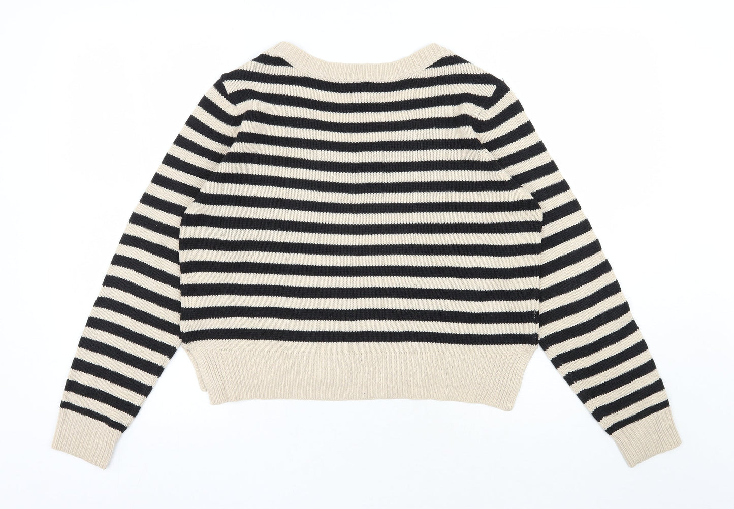 H&M Womens Beige Scoop Neck Striped Acrylic Pullover Jumper Size 10