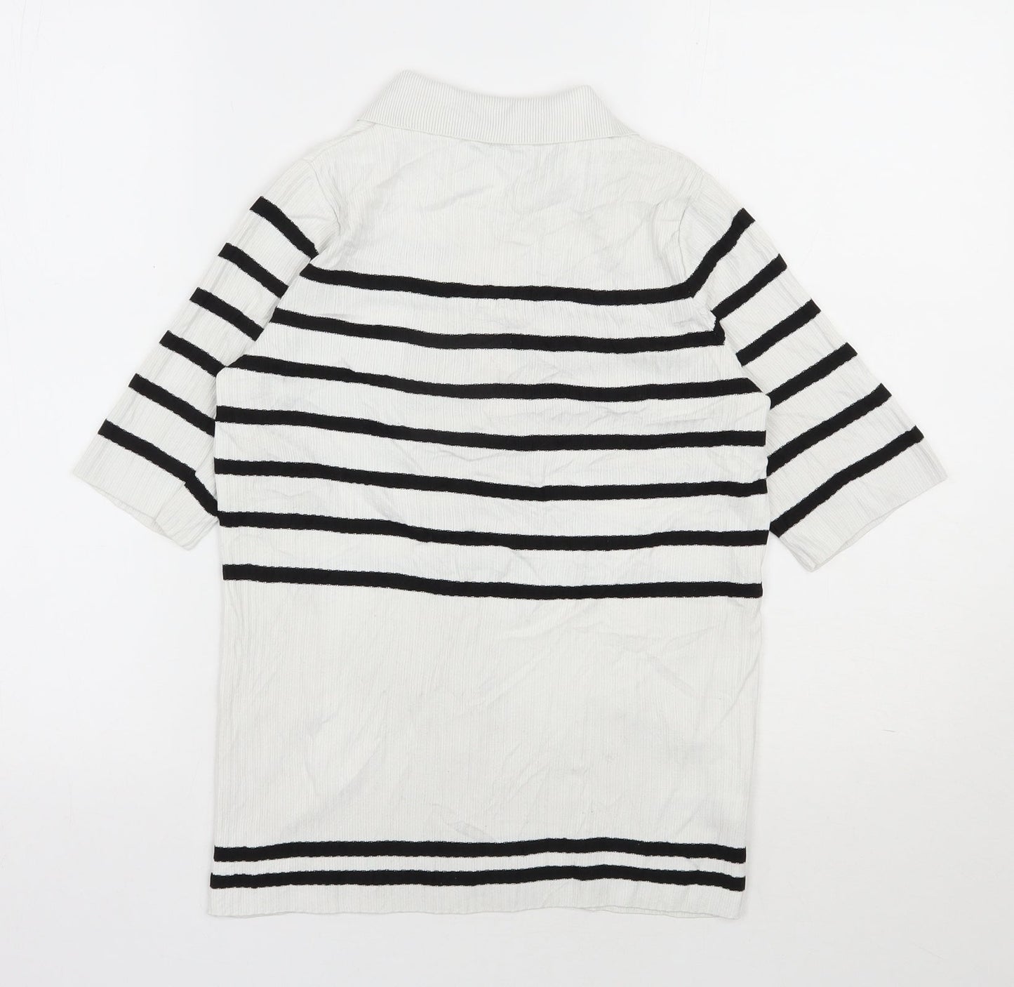 NEXT Womens White V-Neck Striped Nylon Pullover Jumper Size 6