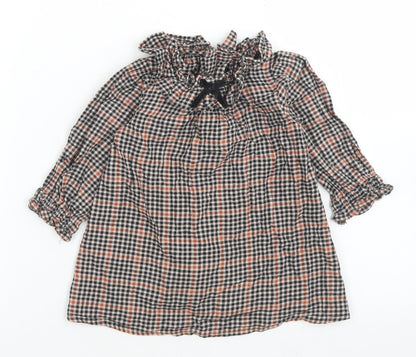 Next Girls Brown Check Cotton A-Line  Size 6-9 Months  Collared Button