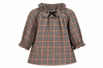 Next Girls Brown Check Cotton A-Line  Size 6-9 Months  Collared Button