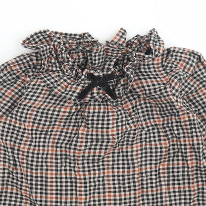 Next Girls Brown Check Cotton A-Line  Size 6-9 Months  Collared Button