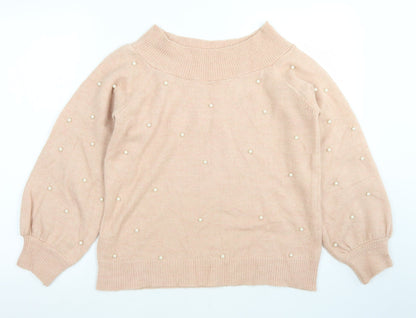 Next Womens Pink Boat Neck  Acrylic Pullover Jumper Size 10