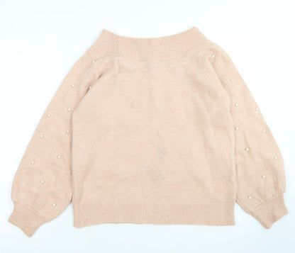 Next Womens Pink Boat Neck  Acrylic Pullover Jumper Size 10