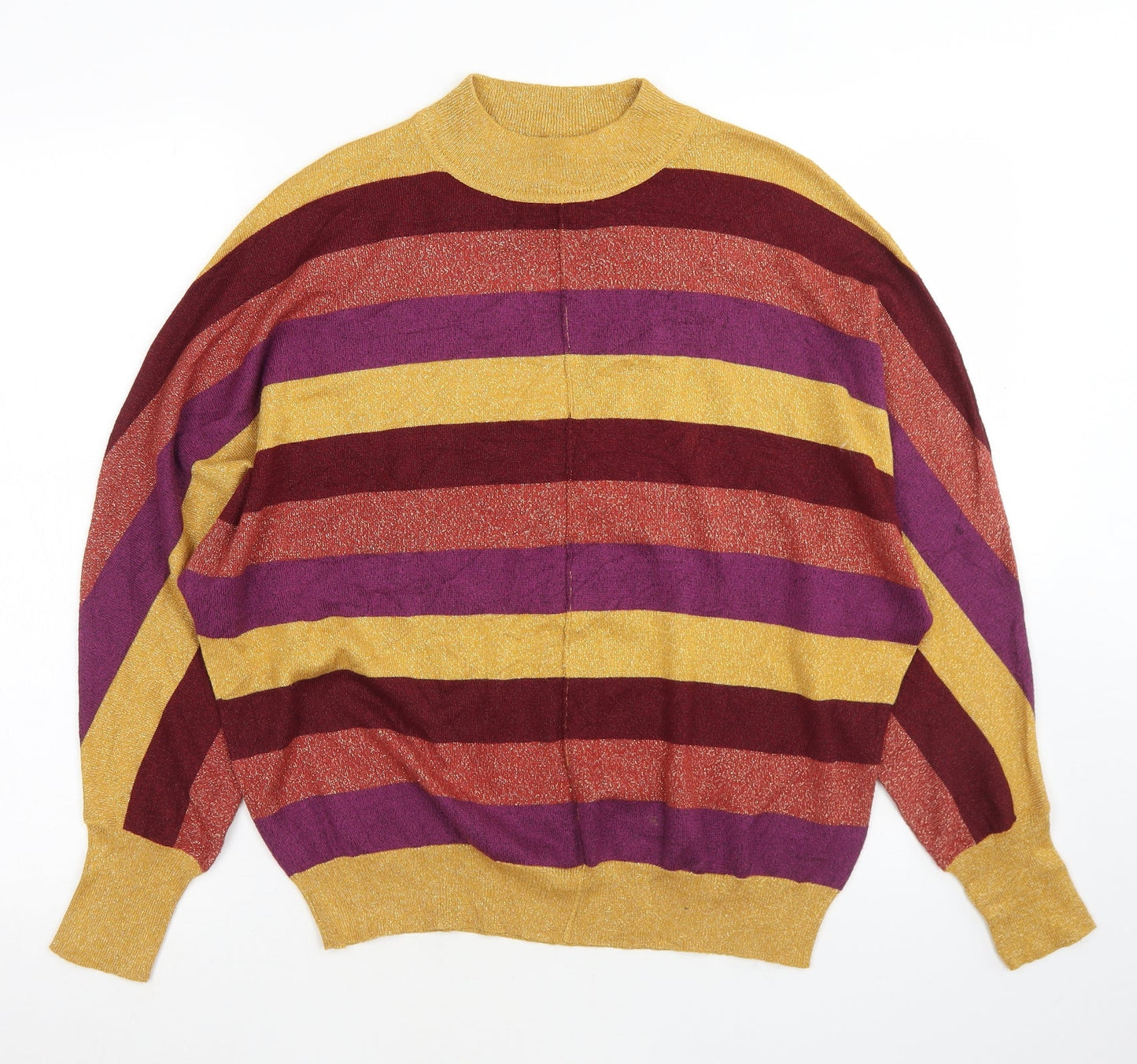Marks and Spencer Womens Multicoloured Mock Neck Striped Viscose Pullover Jumper Size M