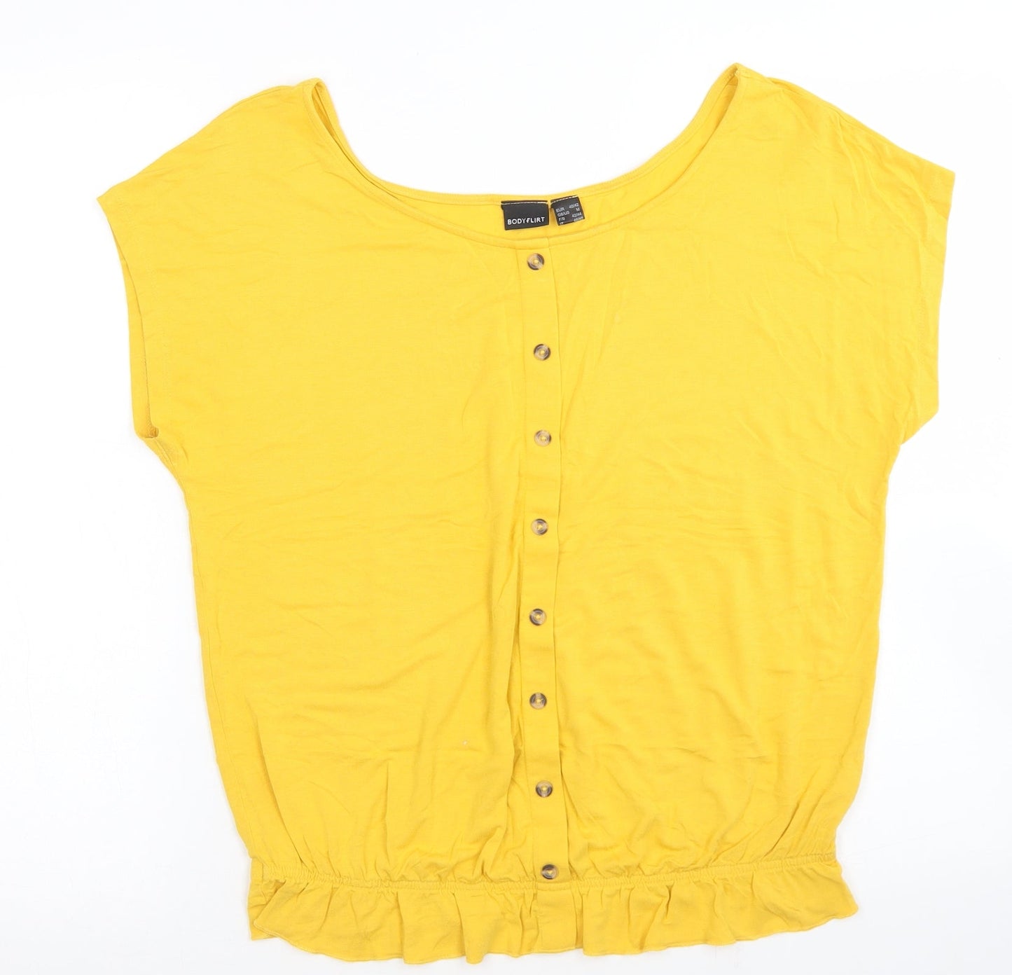 Body + Flirt Womens Yellow  Polyester Basic T-Shirt Size M Round Neck