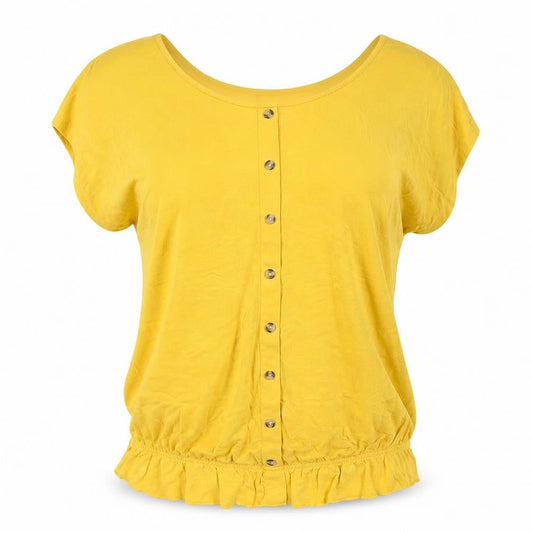 Body + Flirt Womens Yellow  Polyester Basic T-Shirt Size M Round Neck