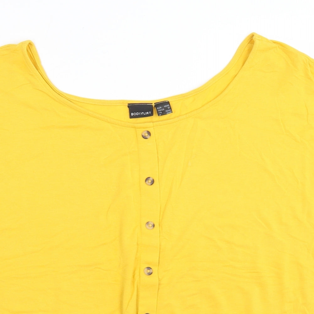 Body + Flirt Womens Yellow  Polyester Basic T-Shirt Size M Round Neck