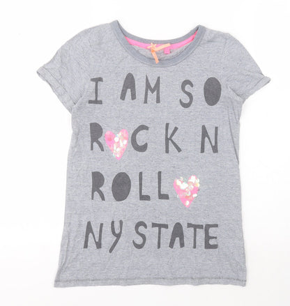 Preloved NEXT Girls Grey  Cotton Basic T-Shirt Size 11 Years Round Neck Pullover - Front