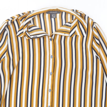 Preloved Primark Womens Multicoloured Striped Polyester Basic Button-Up Size 12 Collared - Detail