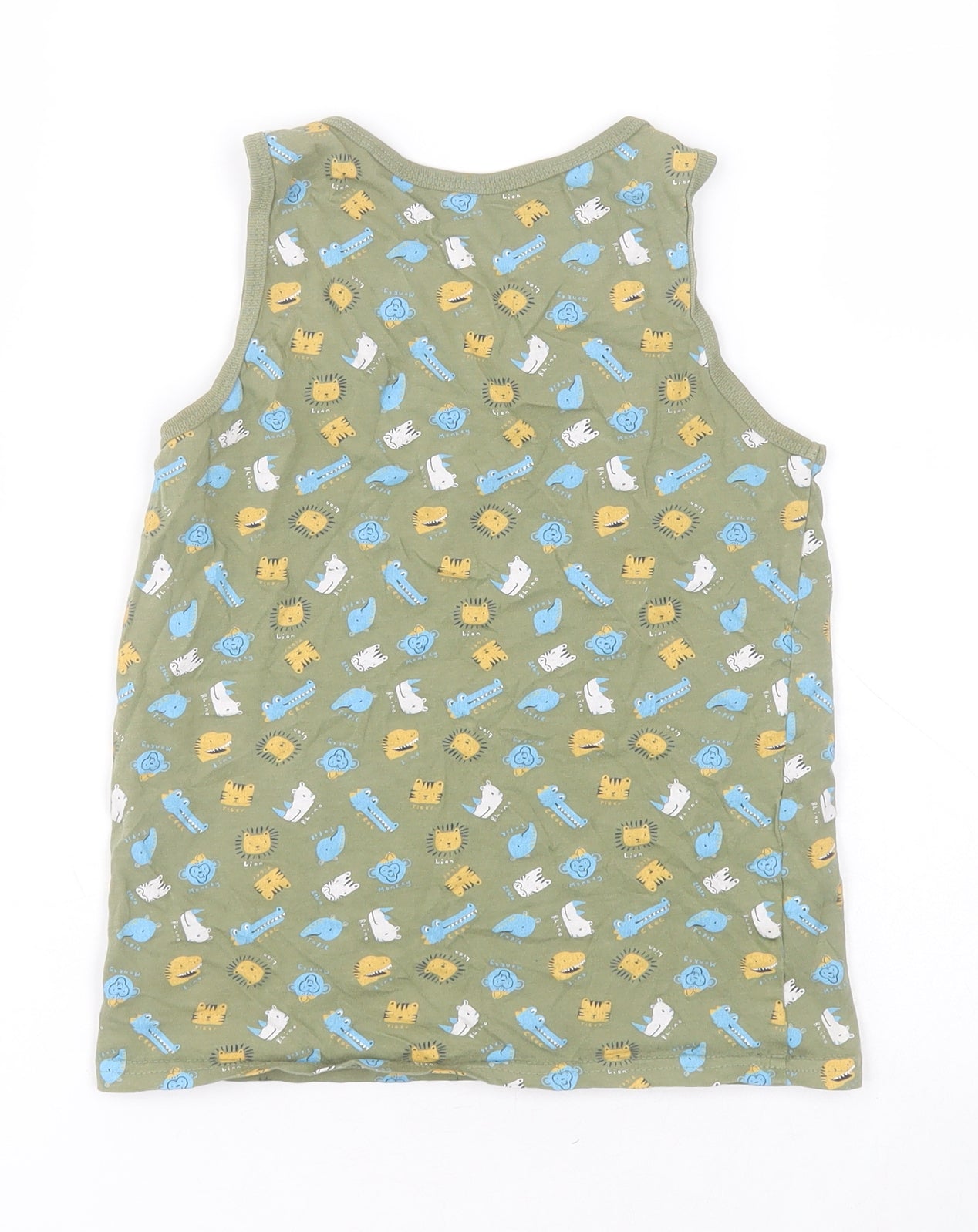 George Boys Green  100% Cotton Basic Tank Size 9-10 Years Round Neck Pullover - Animals