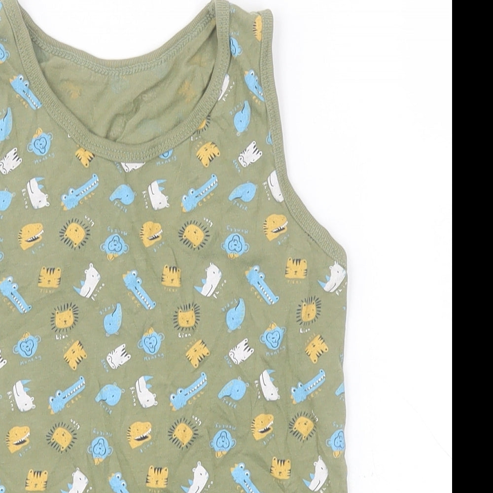 George Boys Green  100% Cotton Basic Tank Size 9-10 Years Round Neck Pullover - Animals