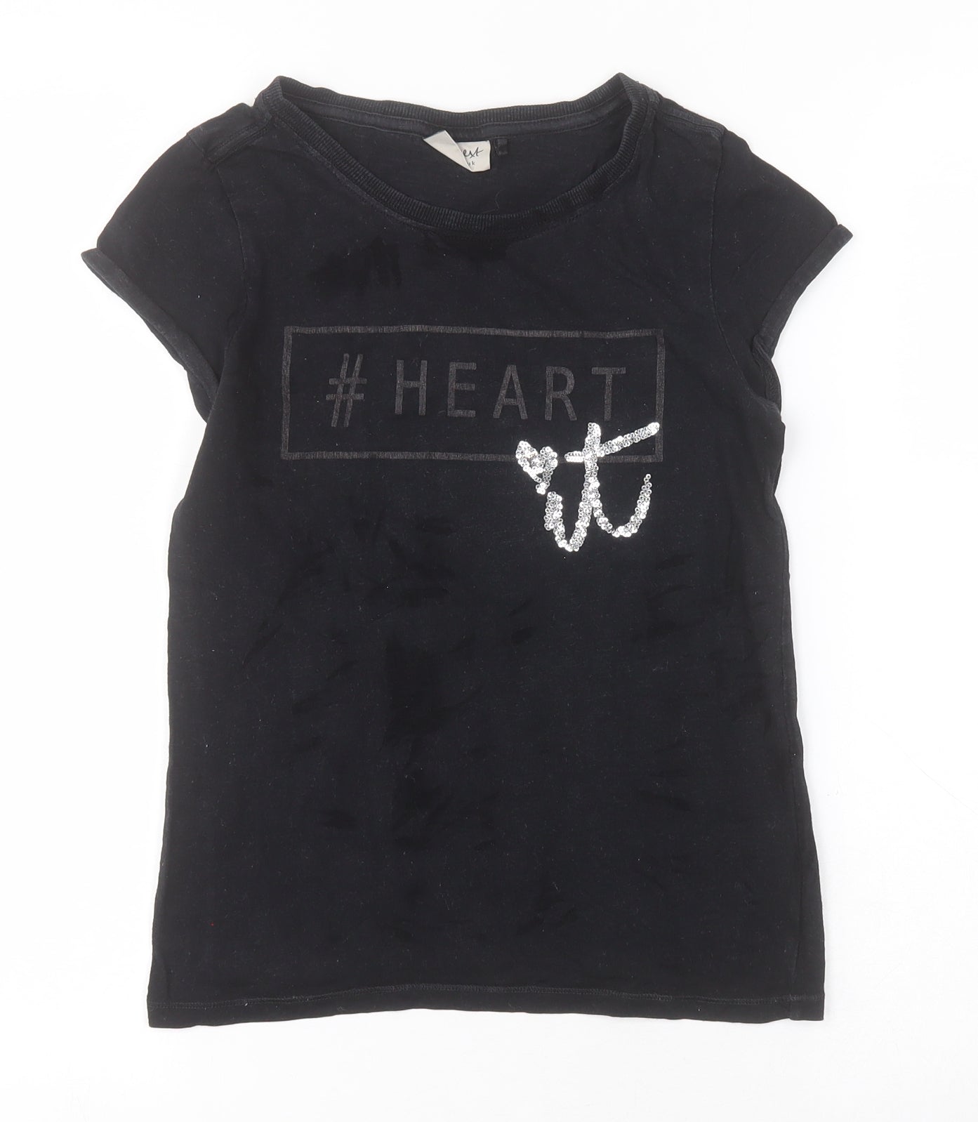NEXT Girls Black  Cotton Basic T-Shirt Size 10 Years Round Neck Pullover