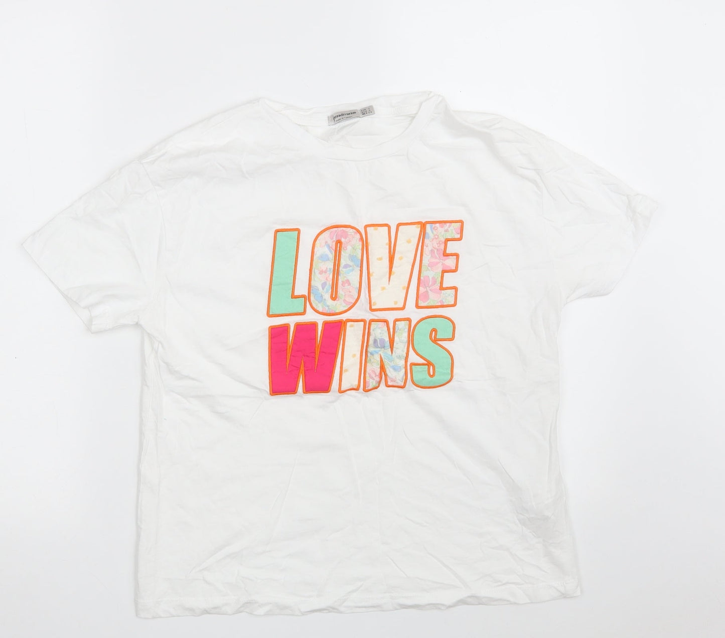 Stradivarius Womens White  100% Cotton Basic T-Shirt Size S Crew Neck - Love Wins