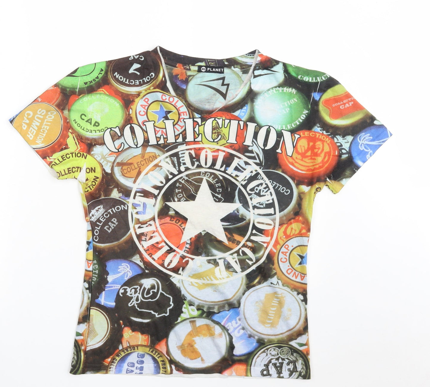 Modas RG Planet Womens Multicoloured  Polyester Basic T-Shirt Size M V-Neck - Collection