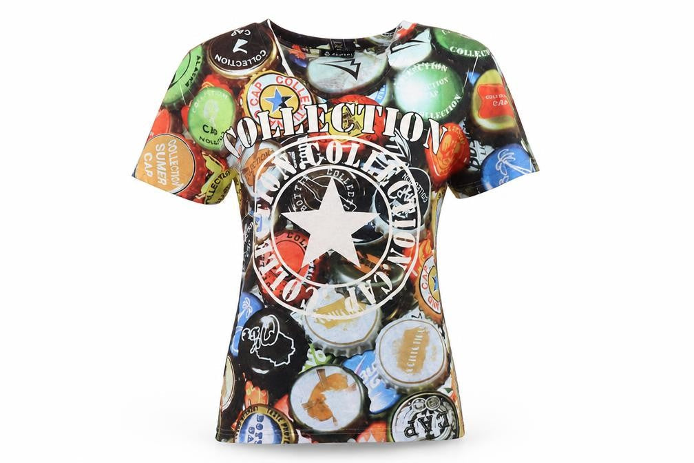 Modas RG Planet Womens Multicoloured  Polyester Basic T-Shirt Size M V-Neck - Collection