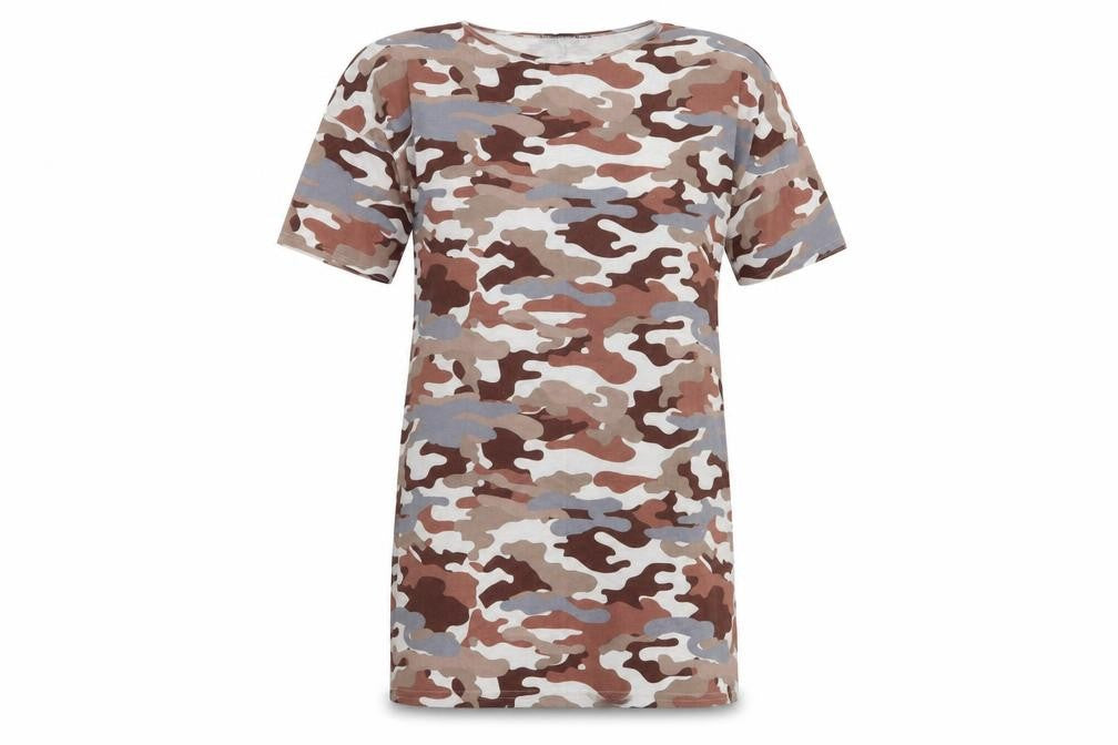 PRETTYLITTLETHING Womens Multicoloured Camouflage Polyester T-Shirt Dress  Size 8  Round Neck Pullover