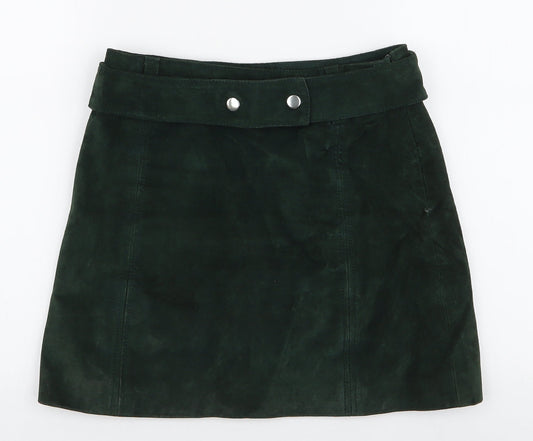 Zara Womens Green  Polyester A-Line Skirt Size XS   Zip